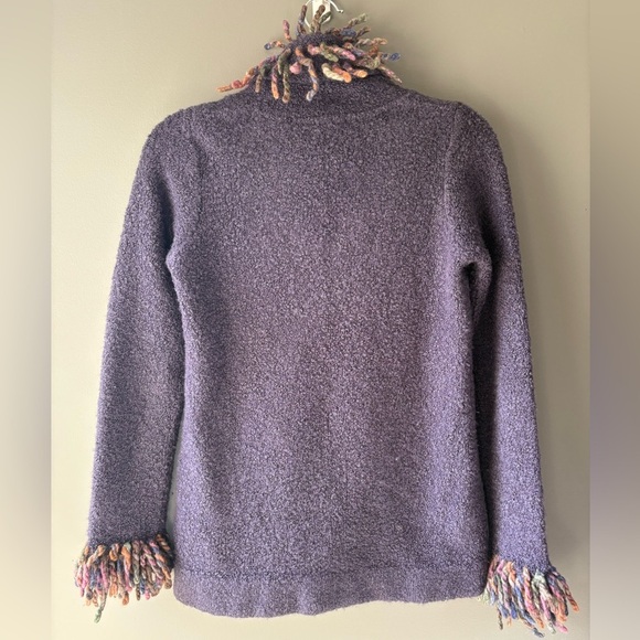 Free People Womens Cardigan Ruffle Fringe Size M Hook & Eye Purple Fringe, wool - Picture 7 of 7